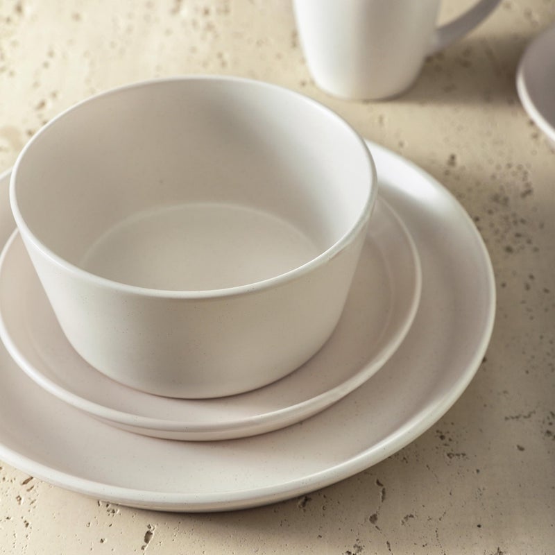 Stone Lain Albie Stoneware 16 Piece Modern Dinnerware Set, Plates and Bowls Sets, Service for 4, White Speckled, Microwave & Dishwasher Safe - Image 5