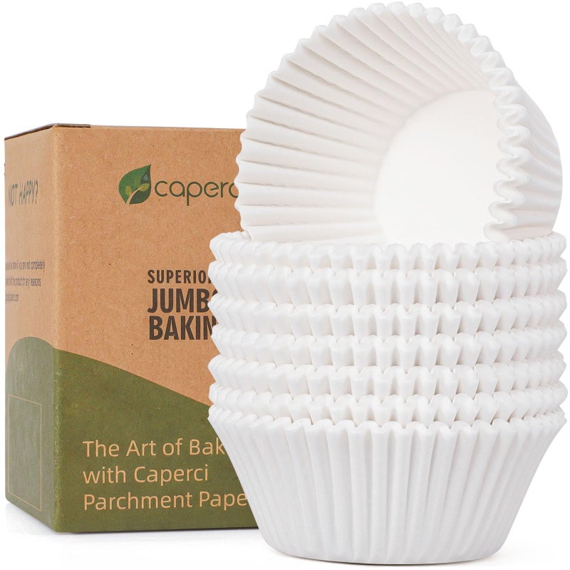 Caperci Parchment 200pcs Jumbo Muffin Liners for Baking - White Paper Large Cupcake Liners for Jumbo Muffin Pan, Balanced Non-Stick/Excellent Grease-proof, Odorless, Food Grade (White) - Image 1