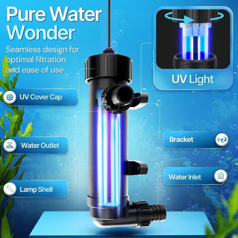 Flexzion Pond UV Lights for Outdoor Ponds - 9W Small Light, 2113-Gal Capacity, 1500L/H UV Pond Clarifier for Outdoor Ponds, Clears Water in Days (CUV-109A) - Image 3