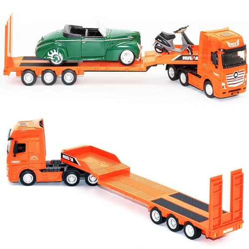 Gemini&Genius Gemini Genius Flat Trailer Truck Toy Heavy Duty Alloy Construction Toys Vehicle 150 Scale Diecast Trailer Truck Toy Trucks for Kids - Image 5