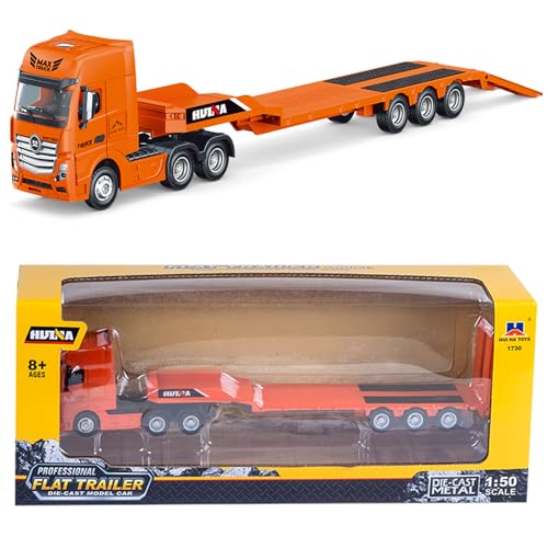 Gemini&Genius Gemini Genius Flat Trailer Truck Toy Heavy Duty Alloy Construction Toys Vehicle 150 Scale Diecast Trailer Truck Toy Trucks for Kids - Image 1