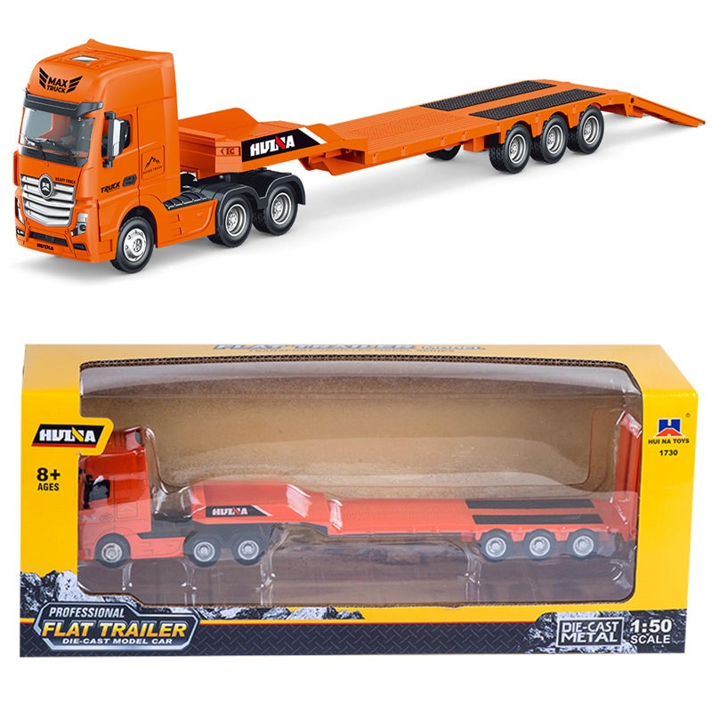 Gemini&Genius Gemini Genius Flat Trailer Truck Toy Heavy Duty Alloy Construction Toys Vehicle 150 Scale Diecast Trailer Truck Toy Trucks for Kids - Image 3