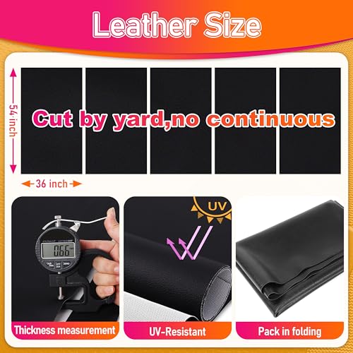 Meneng Marine Vinyl Upholstery Faux Leather: Meneng Black Grain Faux Leather 54"x36" Marine Vinyl Fabric Waterproof Durable for DIY Upholstery Boat Car Sofa - Image 2