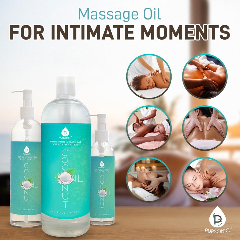 Pursonic Pure Unscented Fractionated Coconut Oil - 32 Oz Multipurpose Oil for Skin, Hair, Body Massage & Makeup Removal - Carrier Oil for Essential Oils and Aromatherapy - Image 3