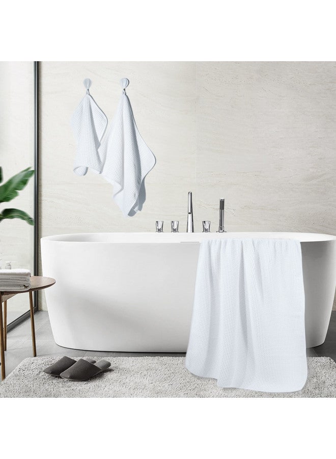 POLYTE Oversize, 60 x 30 in., Quick Dry Lint Free Microfiber Bath Towel Set, 6 Piece (White, Waffle Weave) - Image 4