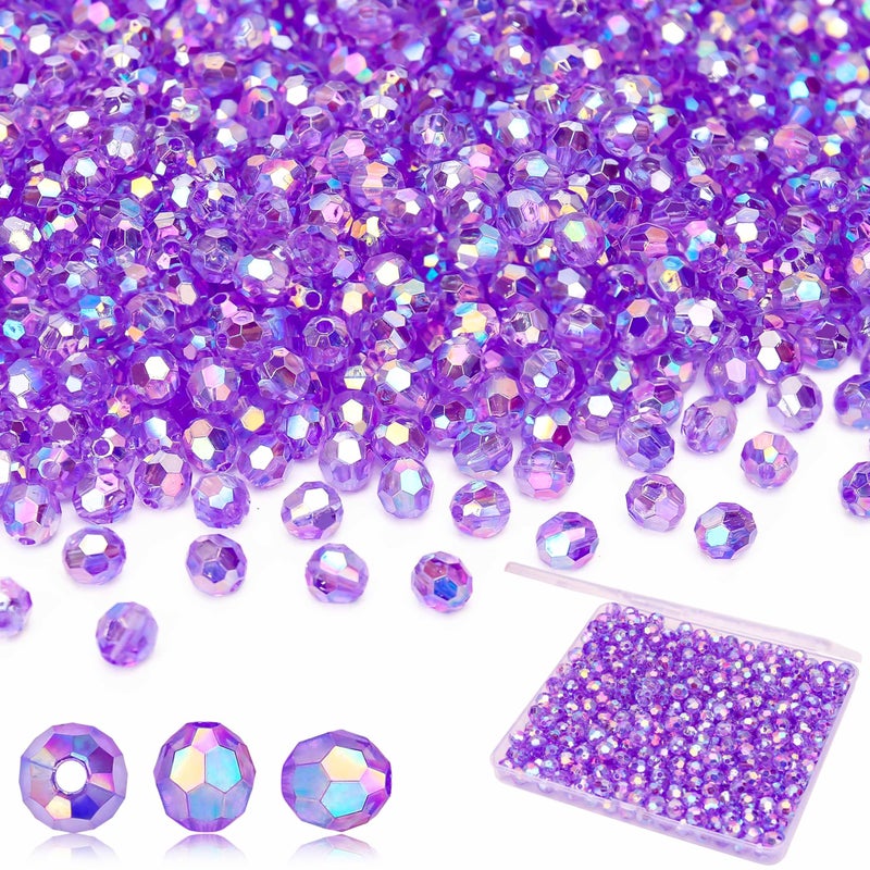 BONNY BOXX 500pcs 8mm Acrylic Faceted Round Crystal Beads Transparent Purple AB Loose Spacer Craft Beads for DIY Bracelet Necklace Earring Keychain Jewelry Making Bags Decoration