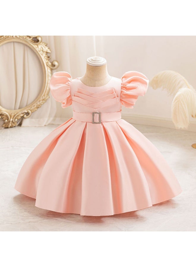 Children's Princess Dress With Trendy Bubble Sleeves Cute Performance Outfit Festival Formal Dress  Skirt - Image 1