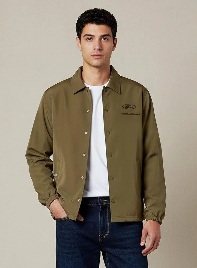 SP Characters Men Relaxed Fit Ford Logo Embroidered Coach Jacket
