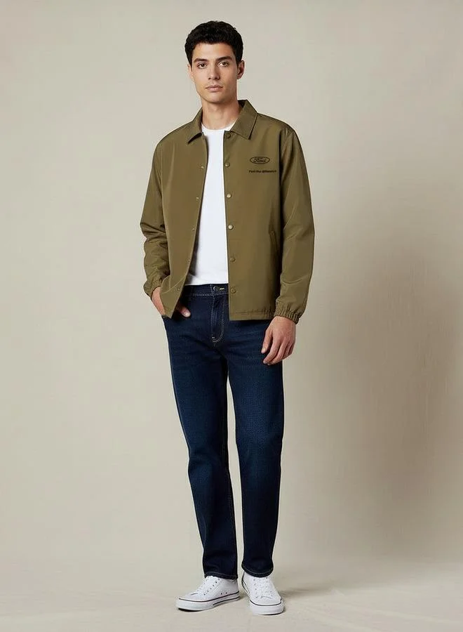 SP Characters Men Relaxed Fit Ford Logo Embroidered Coach Jacket