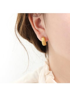 Geometric C- shaped Breadstick Texture Womens Titanium Steel Earrings Unique Non-fading Hoop Earrings Female Jewelry F939-Gold Earrings