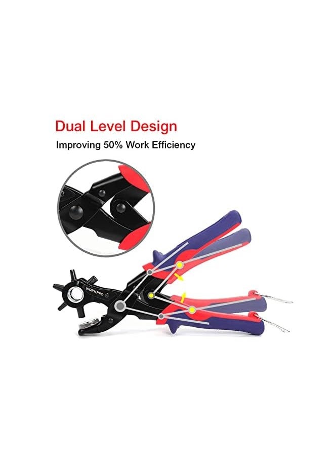 PROMASS Leather Hole Punch, Belt Hole Puncher, Heavy Duty Revolving Punch Plier with 6 Holes, Multi Sized for Belts, Crafts, Card, Rubber  - Image 2