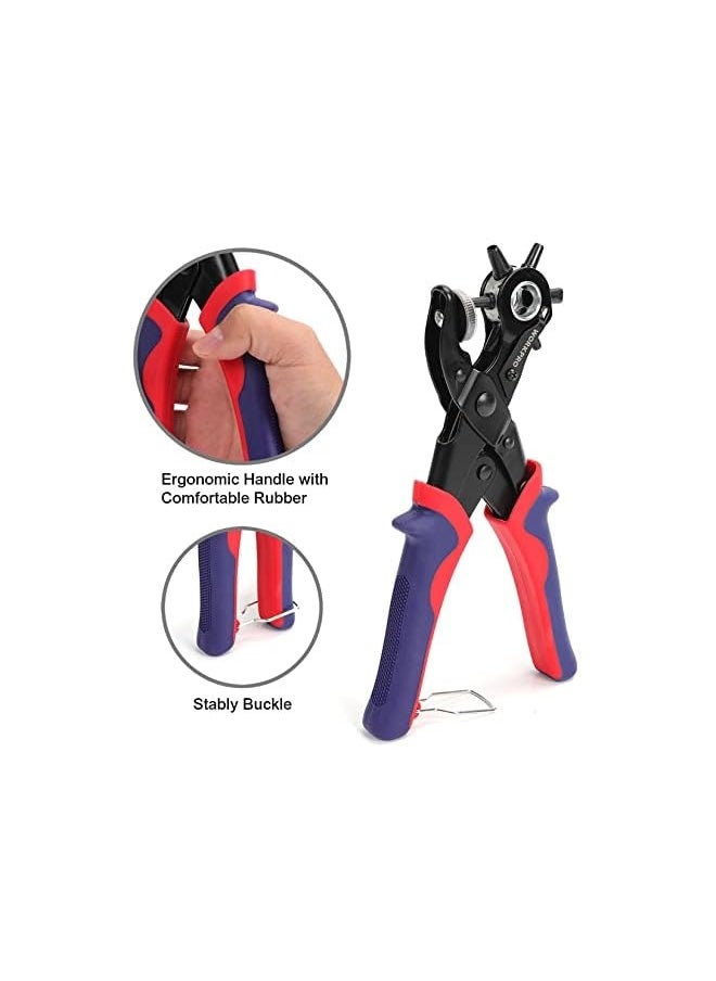 PROMASS Leather Hole Punch, Belt Hole Puncher, Heavy Duty Revolving Punch Plier with 6 Holes, Multi Sized for Belts, Crafts, Card, Rubber  - Image 4