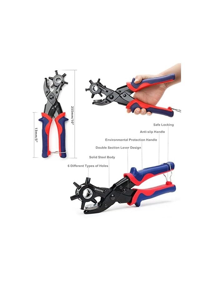 PROMASS Leather Hole Punch, Belt Hole Puncher, Heavy Duty Revolving Punch Plier with 6 Holes, Multi Sized for Belts, Crafts, Card, Rubber  - Image 5
