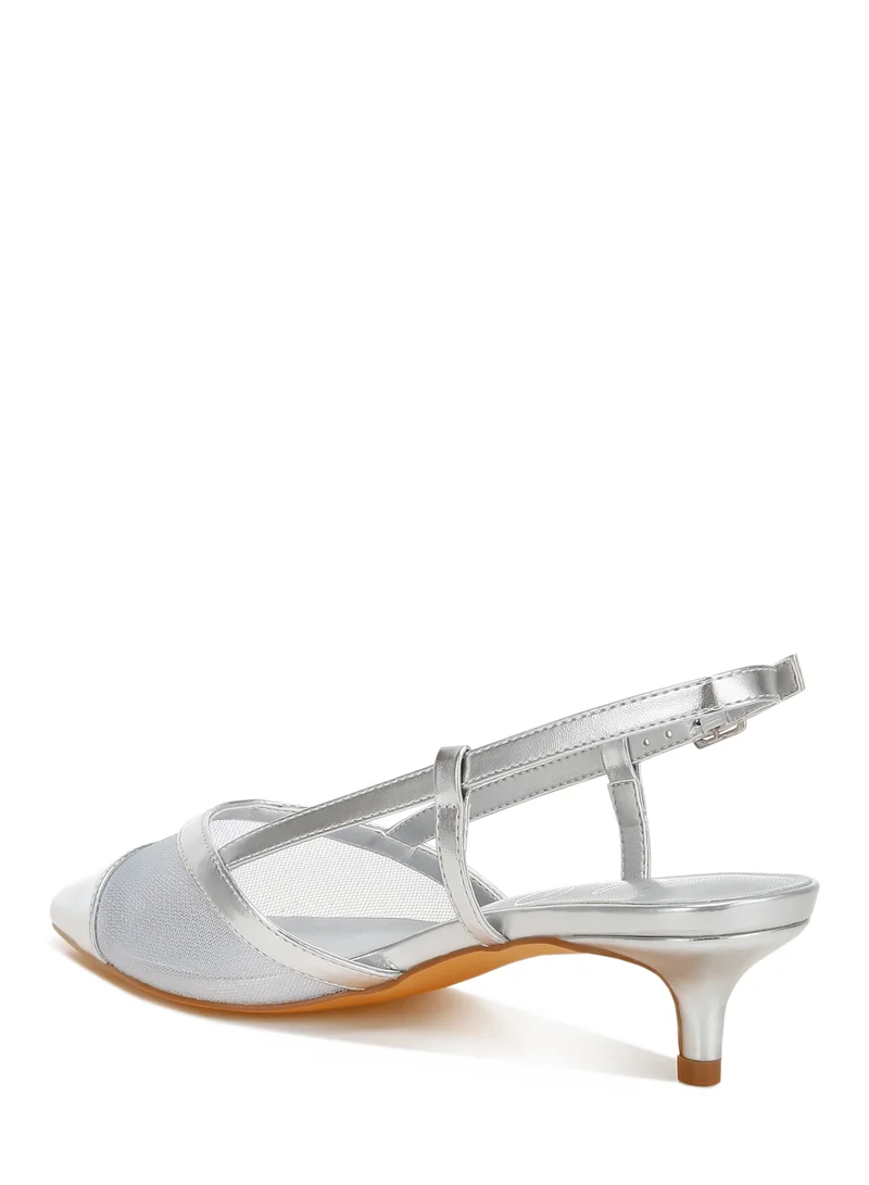 لندن راج شبكة Slingback الصنادل باللون الفضي