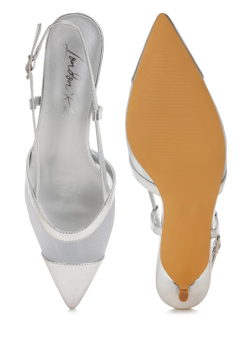 لندن راج شبكة Slingback الصنادل باللون الفضي