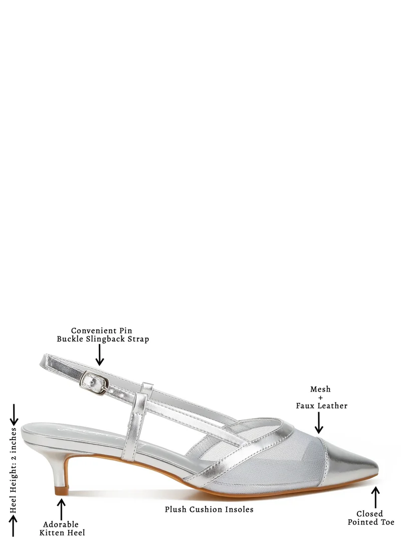 لندن راج شبكة Slingback الصنادل باللون الفضي