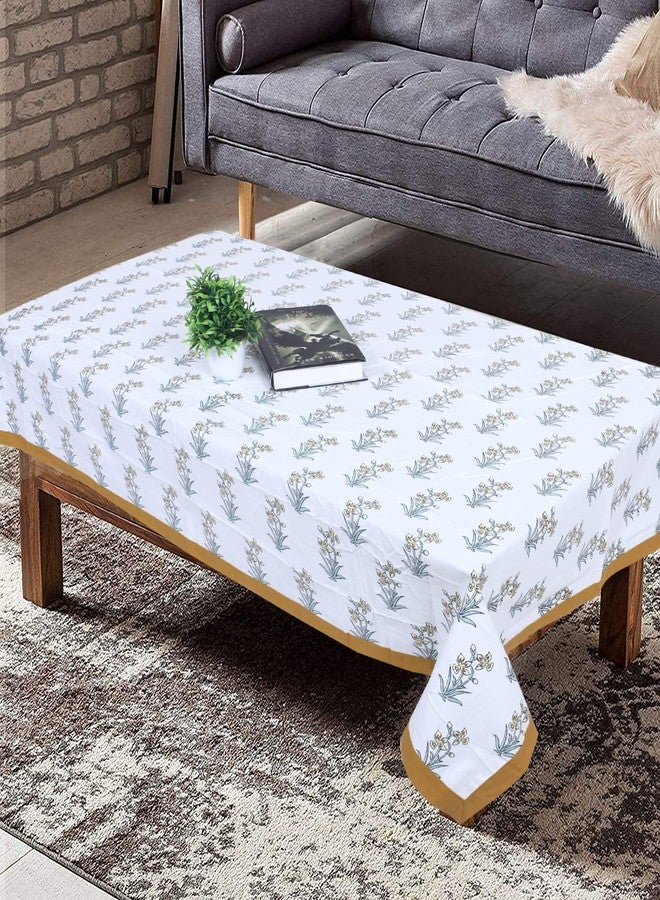 Texstylers Gold White Pure Cotton Floral Jaipuri 4 Seater Center Table Cloth Cover,Style 01(Rectangular) Pack of 1 - Image 2