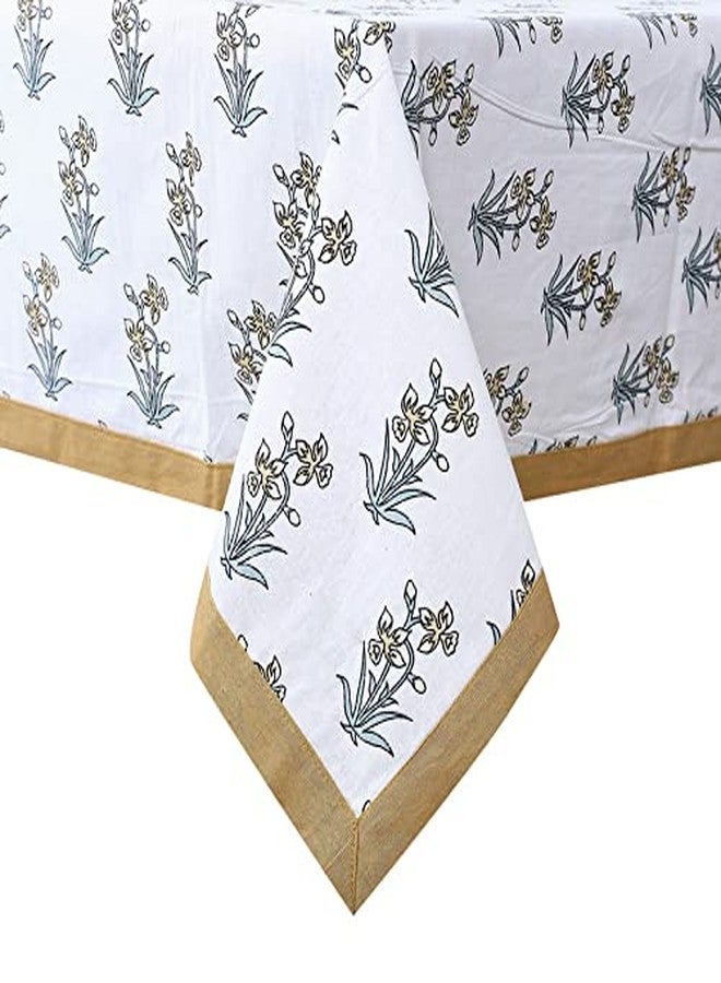 Texstylers Gold White Pure Cotton Floral Jaipuri 4 Seater Center Table Cloth Cover,Style 01(Rectangular) Pack of 1 - Image 1