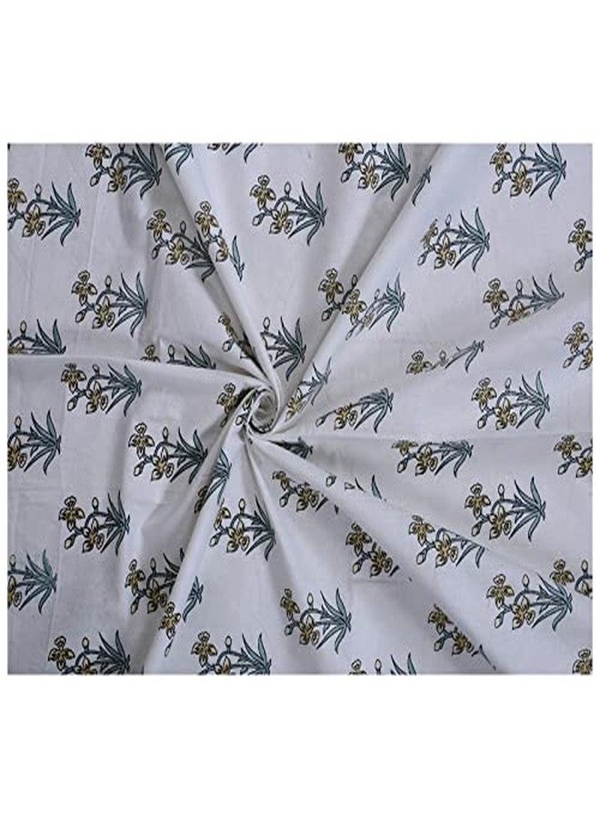 Texstylers Gold White Pure Cotton Floral Jaipuri 4 Seater Center Table Cloth Cover,Style 01(Rectangular) Pack of 1 - Image 3