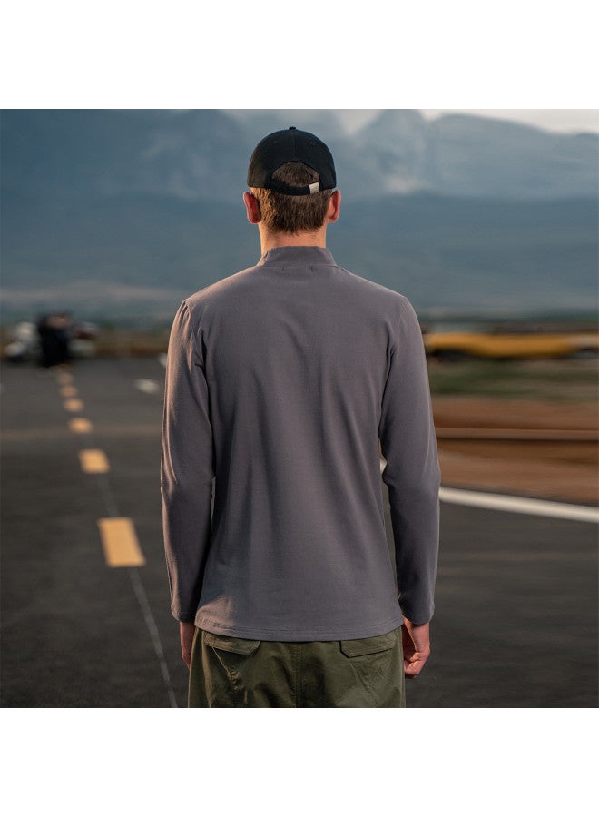 Semi-turtle Neck Heavyweight】men's Long Sleeve T-shirt - Youth Minimalist Print Base Layer Mid-neck Tee - Image 3
