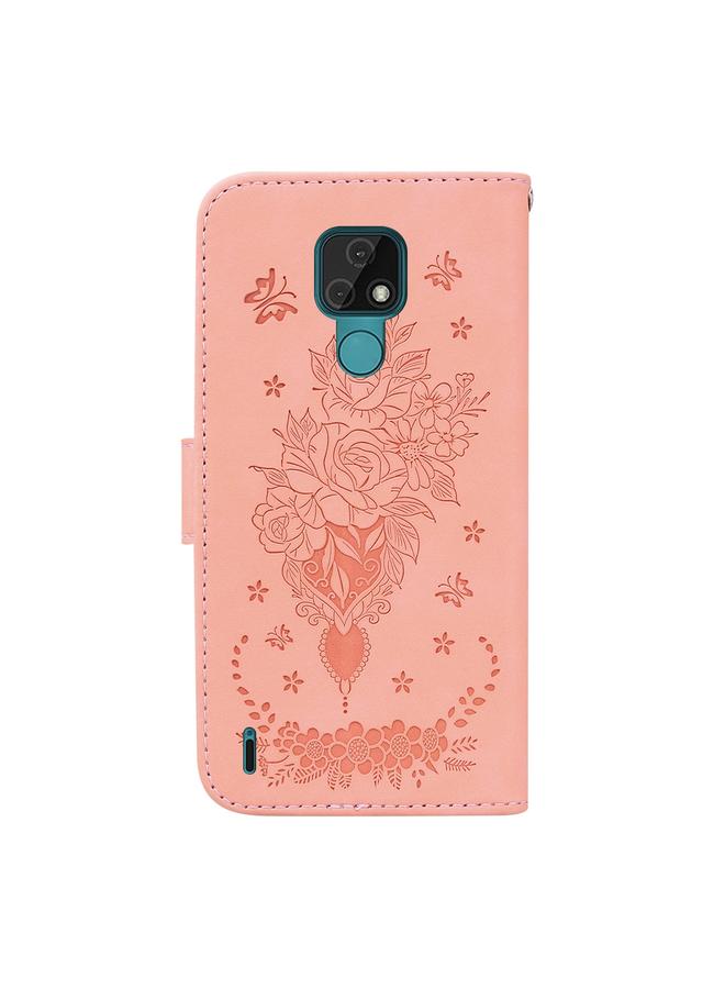 اس-توب جراب لهاتف موتورولا موتو E7، جراب جلدي منقوش بنقشة فراشة وردية - Image 3