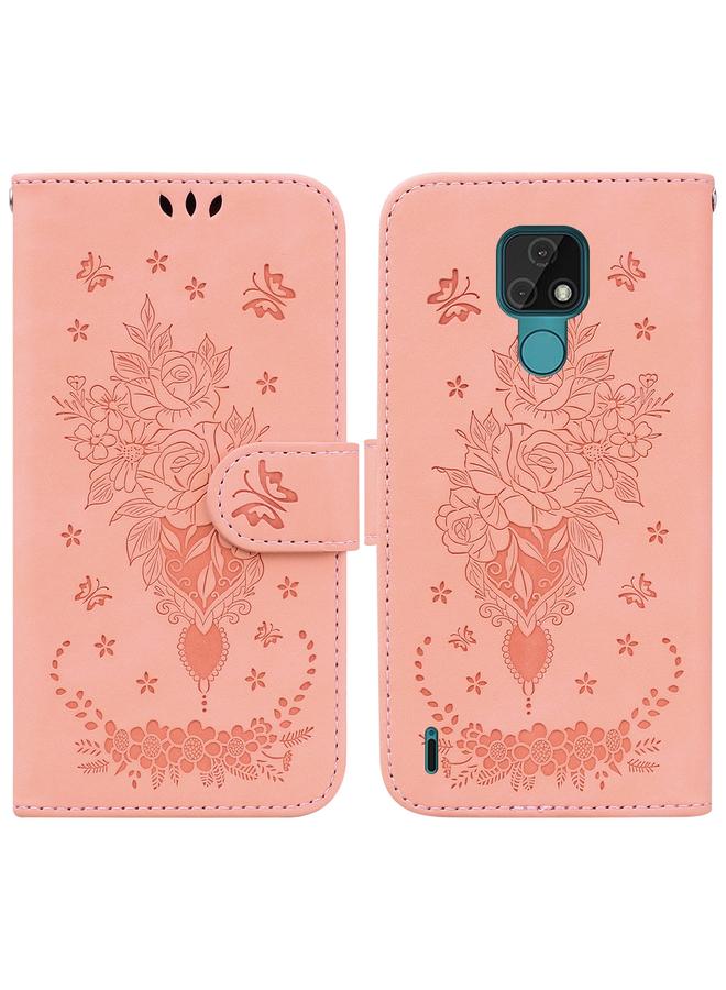 اس-توب جراب لهاتف موتورولا موتو E7، جراب جلدي منقوش بنقشة فراشة وردية - Image 1