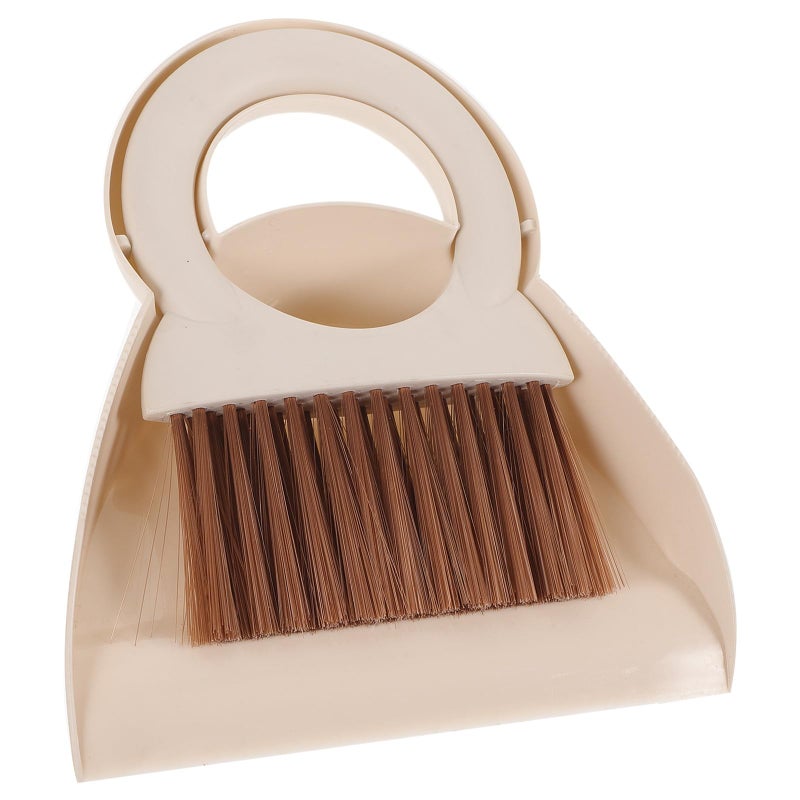 Soft Bristles Mini Broom And Dustpan Set Portable Desktop Cleaning Kit For Home Office Kitchen Car Beige - Image 2