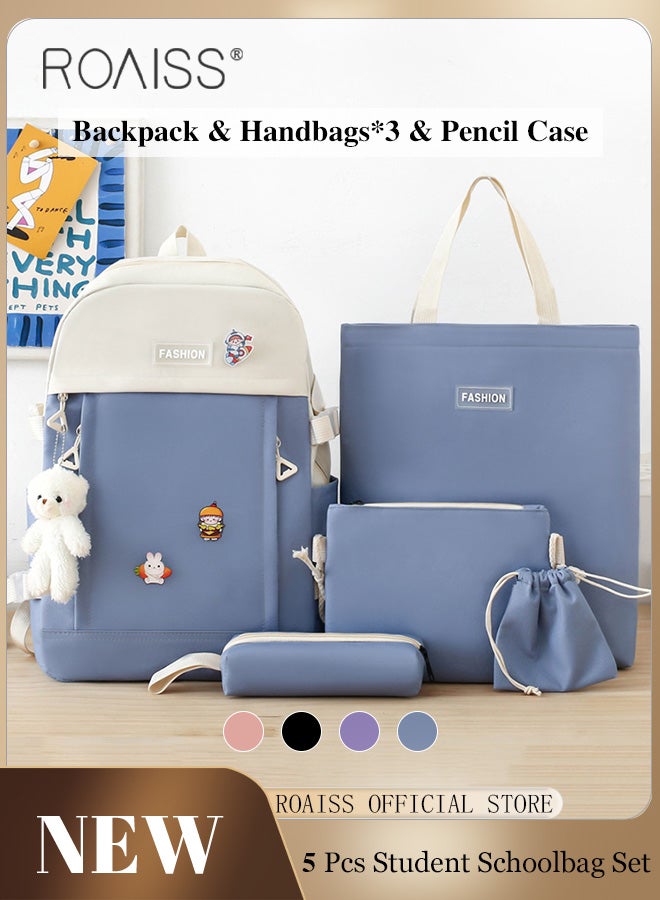 roaiss 5 Piece Backpack Set In the Same Color Large Capacity Design with Stylish Pattern Print Practical Backpack Combination for Students Including Backpack Handbags Crossbody Bag Pencil Case - Image 2