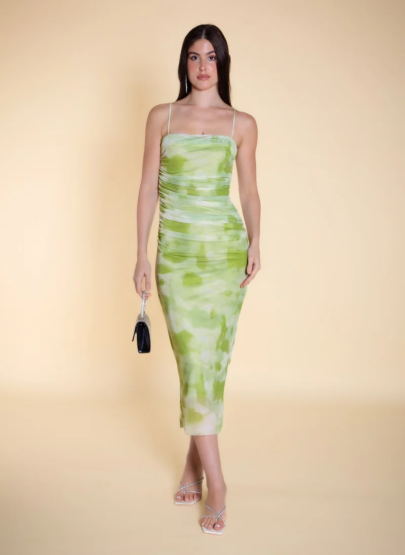 SHAPES PRINTED CHIFFON PENCIL DRESS