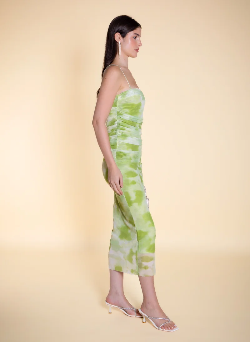 SHAPES PRINTED CHIFFON PENCIL DRESS