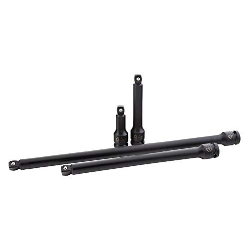 SUNEX TOOLS 2504, 1/2 Inch Drive Impact Extension Set, 4 Piece, SAE, 3 Inch - 15 Inch, Cr-Mo Steel, Radius Corner Design, Wobble Drive, Steel Ball Retainer, Dual Size Markings, with Storage Tray - Image 1