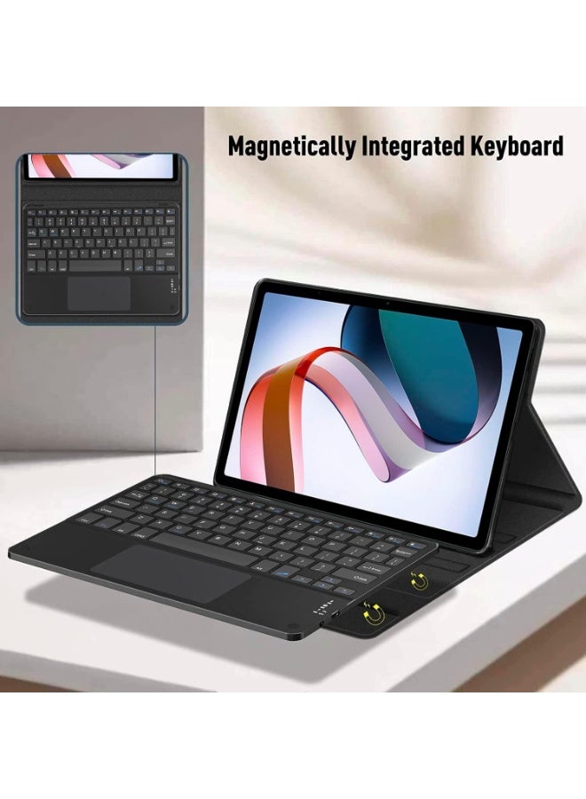 Muzz Touch Case with Keyboard for Xiaomi Redmi Pad 10.61 2022 Arabic and English Multi Touch Trackpad Detachable Wireless Tablet Keyboard Case for Redmi Pad 10.61 Black - Image 3
