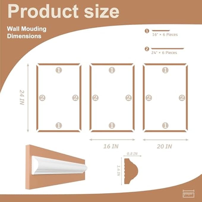 PEEL AND STICK WALL MOLDING KIT OF 3 FRAMES,PREMADE ACCENT WAINSCOTING PANELS, READY TO MOLDING TRIM FOR LIVING ROOM BEDROOM CORRIDOR HOME INTERIOR WALL PANEL DECOR (24X16IN) - Image 3