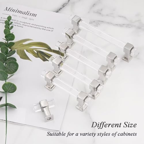 knobelite 10 Pack Kitchen Cabinet Handles, 3 Inch Hole Center Clear Acrylic Cabinet Pulls, Zinc Alloy Base Polished Chrome, Modern Drawer Pulls for Kirtchen and Bathroom Cabinets - Image 5