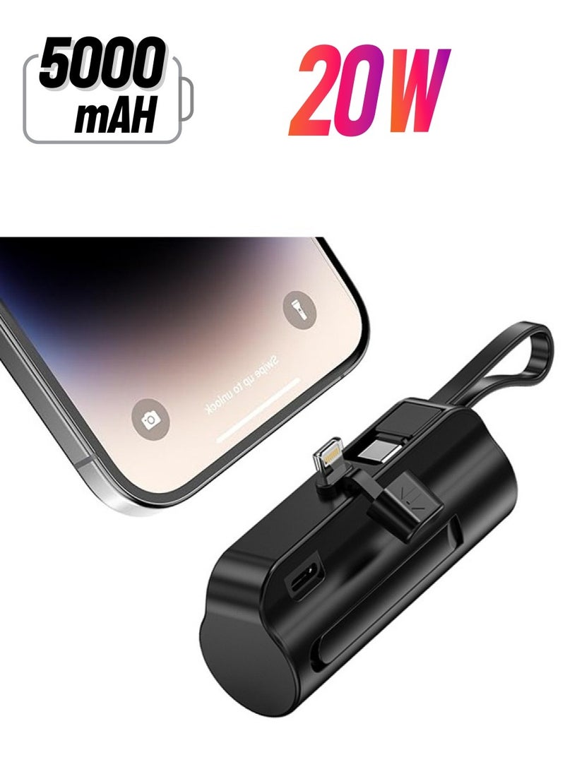 Arabest - 5000mah Mini Power Supply,20W Pd Fast Charging Portable Charger Battery Pack,Apple Android Compatible,Suitable for Business Trip/Travel/Outdoor Picnic(Black) - Image 1