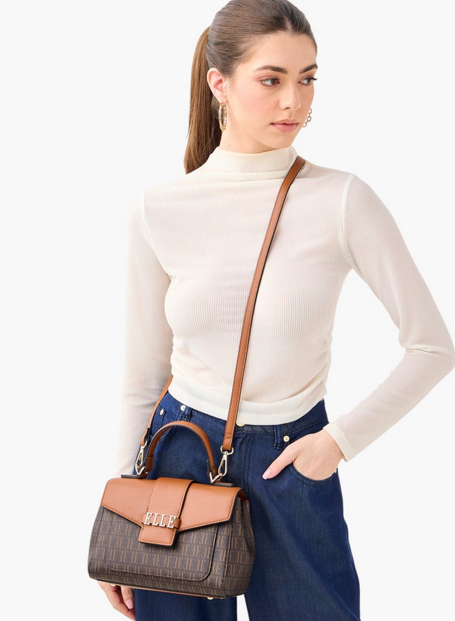 ELLE Monogram Print Satchel Bag with Top Handle - Image 2