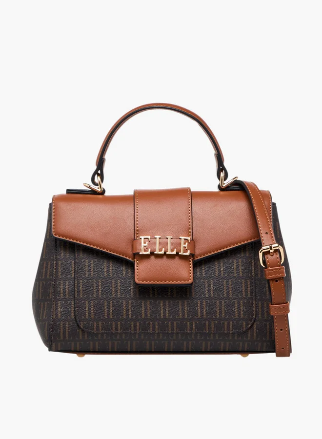 ELLE Monogram Print Satchel Bag with Top Handle