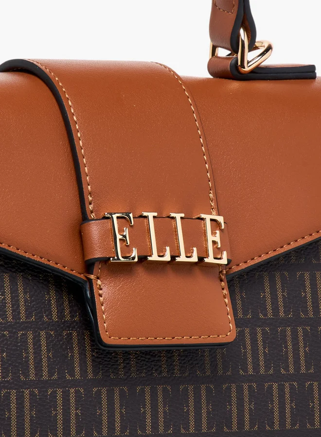 ELLE Monogram Print Satchel Bag with Top Handle