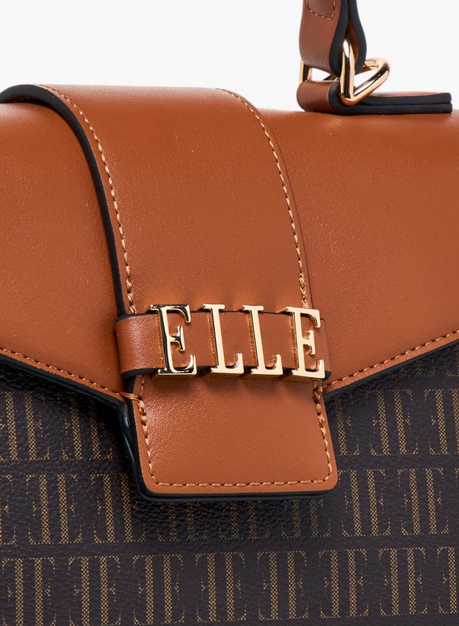 ELLE Monogram Print Satchel Bag with Top Handle - Image 5