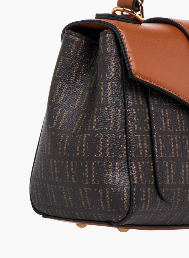 ELLE Monogram Print Satchel Bag with Top Handle