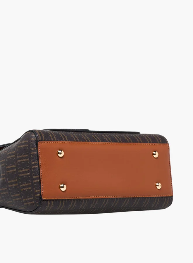 ELLE Monogram Print Satchel Bag with Top Handle