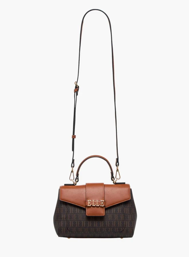ELLE Monogram Print Satchel Bag with Top Handle