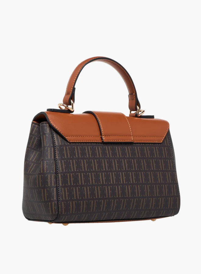 ELLE Monogram Print Satchel Bag with Top Handle