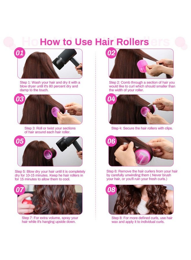 سيليزو مجموعة بكرات شعر جامبو - 24 قطعة مع 12 بكرة كبيرة و12 مشبكًا للشعر الطويل الكثيف (وردي فاقع) - Image 4