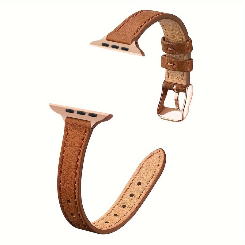 1pc Cowhide Leather Strap For Apple Watch 38mm 40mm 42mm Brown Rose Gold - Image 1