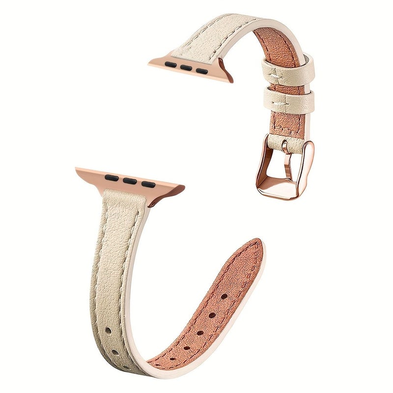 1pc Cowhide Leather Strap For Apple Watch 38mm 40mm 42mm Brown Rose Gold - Image 4