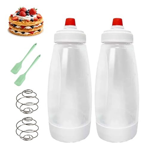 Korvanta Pancake Batter DispenserPancake Batter Dispenser Bottle with Whisk Ball and Stand Base Batter Mixer and Dispenser for Pancakes Crepes WaffleKitchen Baking Tool 2 Packs - Image 1