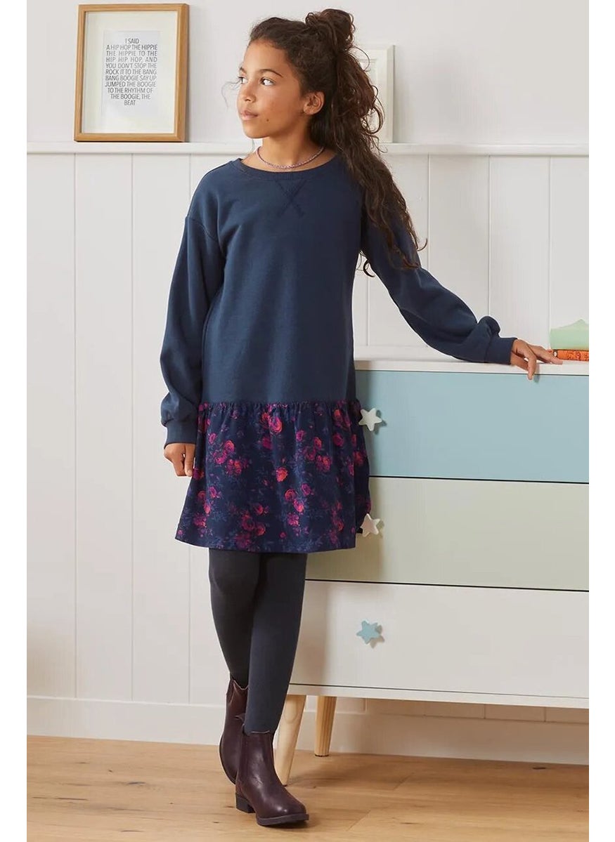 Tchibo Kid Girls Round Neck Long Sleeve Dress, Navy  - Image 1