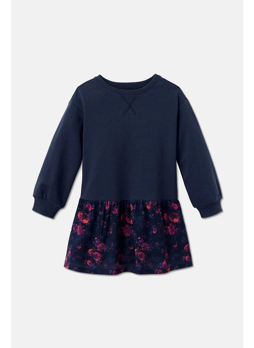 Tchibo Kid Girls Round Neck Long Sleeve Dress, Navy  - Image 3