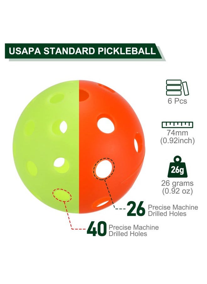 PATIKIL Pickleball Balls Set, 40 Holes Pickleball for Outdoor Sport, 26 Holes for Indoor 6 Pack Pickleball Balls for Amateurs, Orange Green  - Image 2